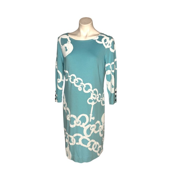 LILLY PULITZER Jonah Dress Shorely Blue Ball and Chain Print Shift Size Large - Picture 3 of 11
